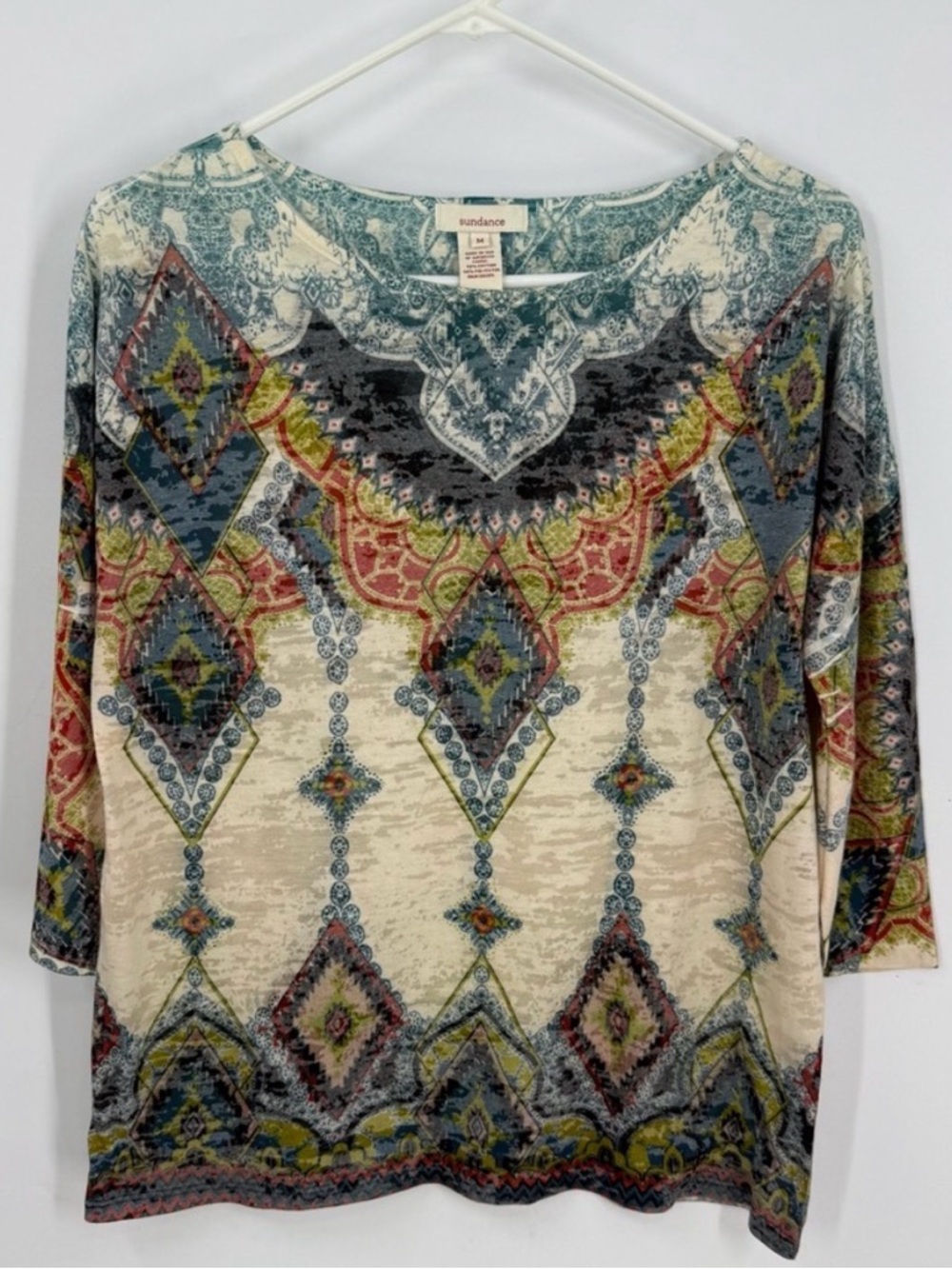 Sundance cotton blend 1/2 sleeve burn outlook, Colorful Geometric Pattern Top M